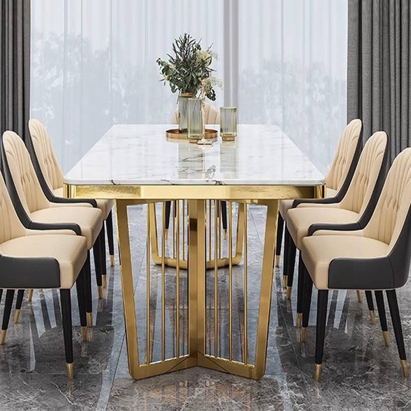 Apartments And Villas Home Furniture Rectangular Natural Marble Top Stainless Steel Base Dining Table For Dining Room
