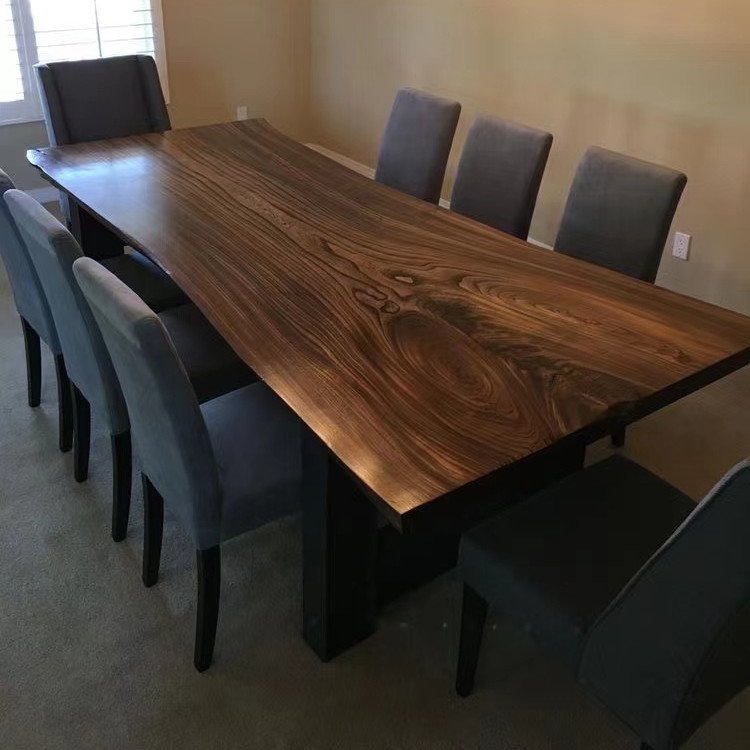 Hot selling Outdoor furniture walnut natural shape table top live edge wood slab restaurant dining table