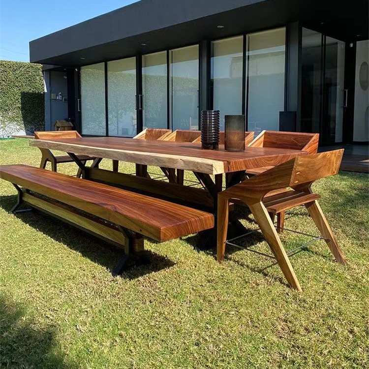 Hot selling Outdoor furniture walnut natural shape table top live edge wood slab restaurant dining table