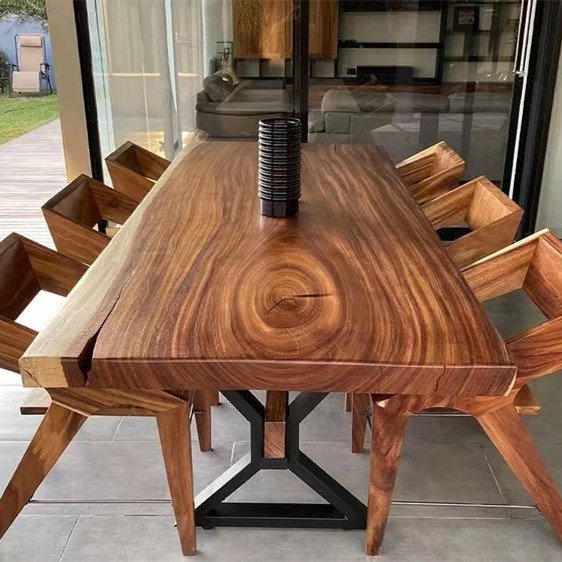 Hot selling Outdoor furniture walnut natural shape table top live edge wood slab restaurant dining table