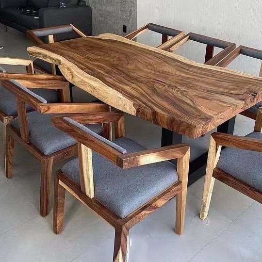 Hot selling Outdoor furniture walnut natural shape table top live edge wood slab restaurant dining table