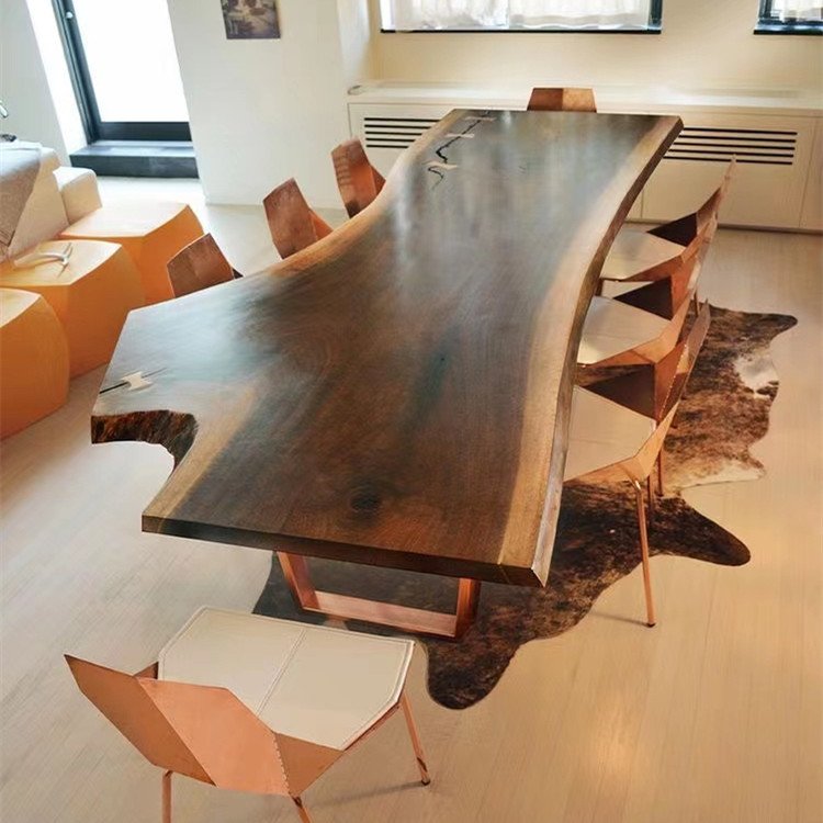 Hot selling Outdoor furniture walnut natural shape table top live edge wood slab restaurant dining table