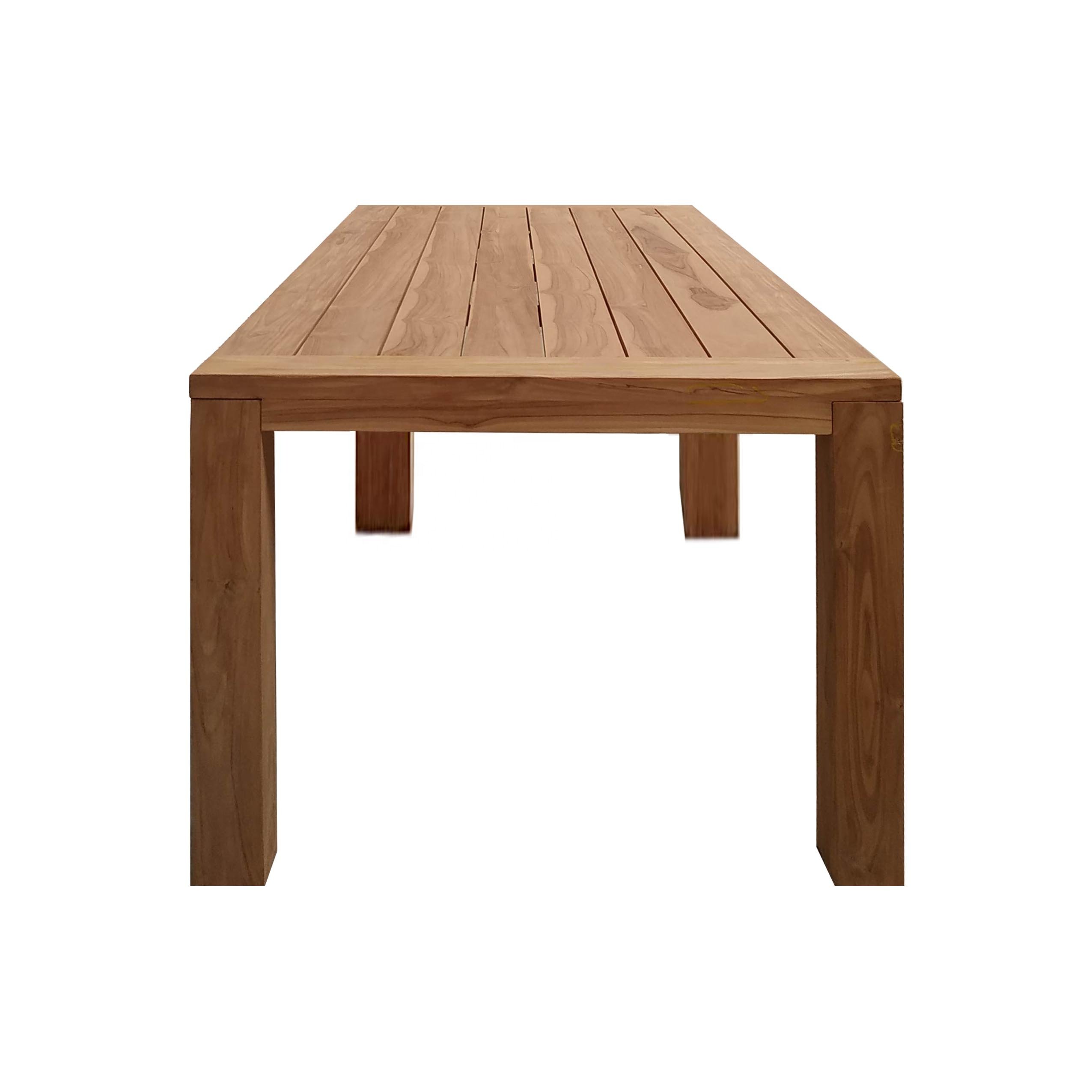 Modern Rectangular Solid Teak Wood Dining Table Wide Plank with Thick Leg for Outdoor Patio Garden Beach Park Furniture Use