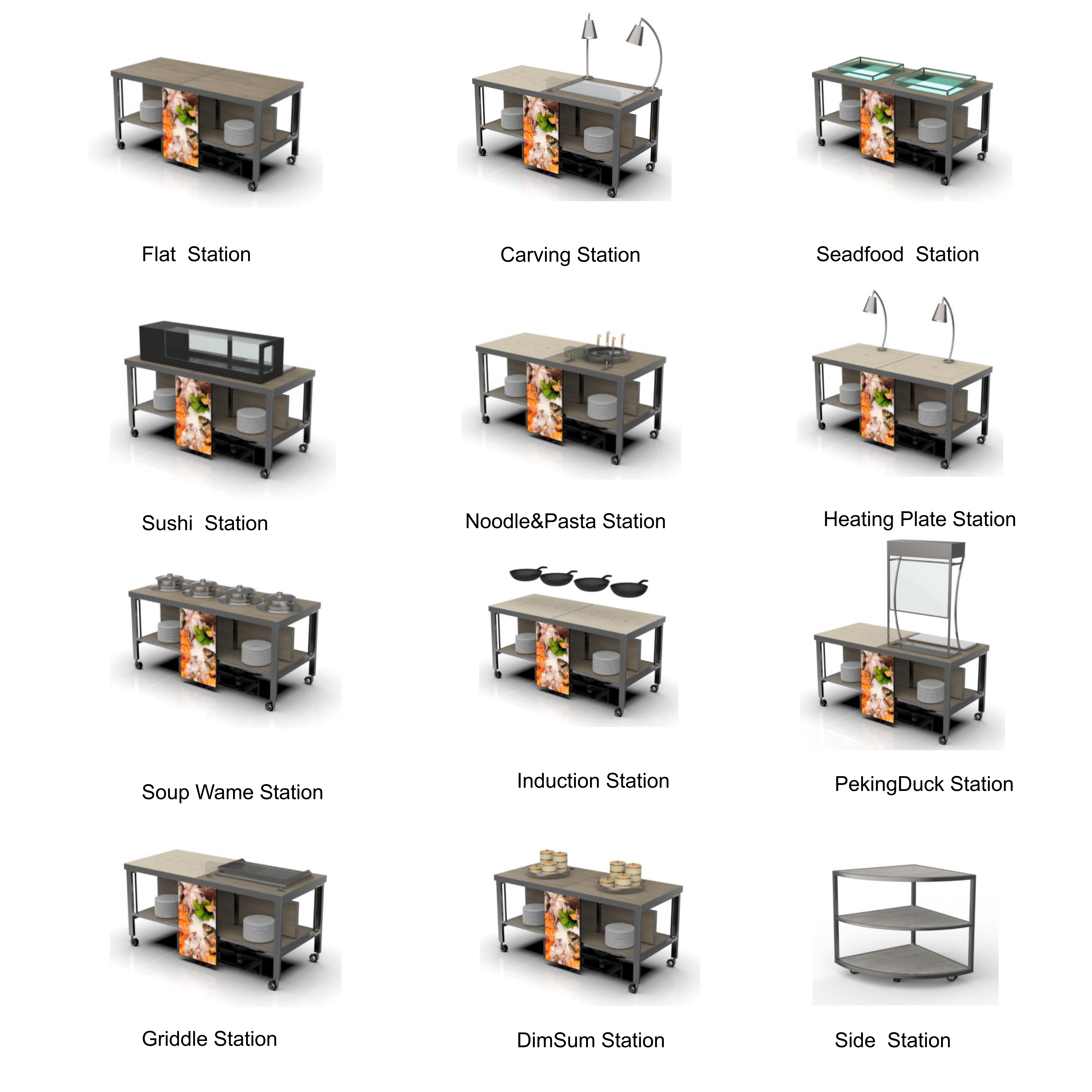 Customization Square Buffet Table Folding Star Hotel Catering Buffet Live Cooking Stations