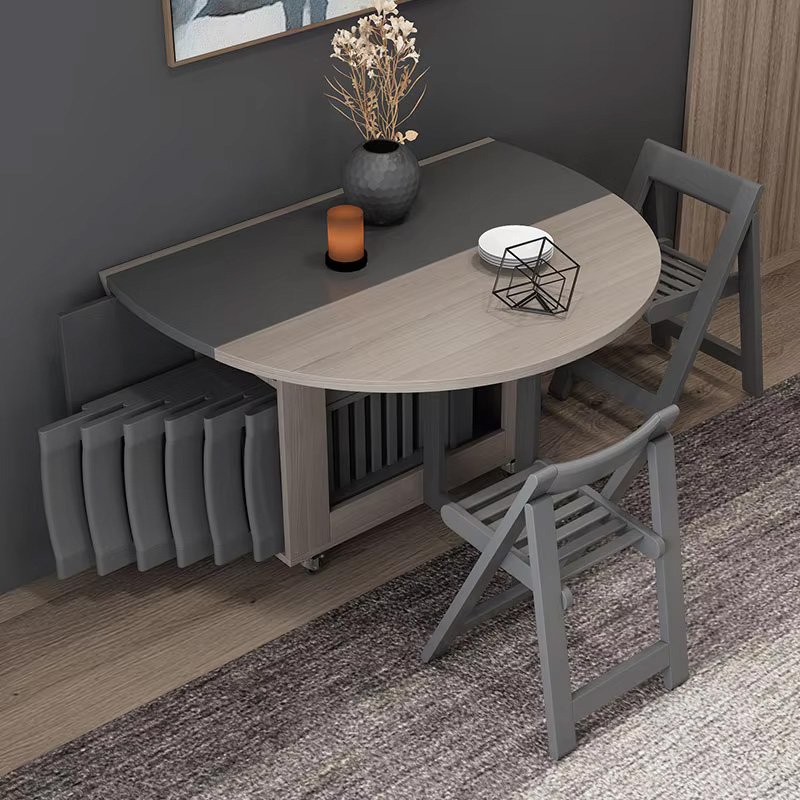 Retractable Wooden Folding Round Dining Table And Chair Set Wooden Multi-Purpose Compact Folding Home Furniture