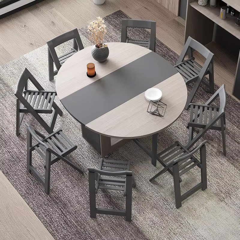 Retractable Wooden Folding Round Dining Table And Chair Set Wooden Multi-Purpose Compact Folding Home Furniture