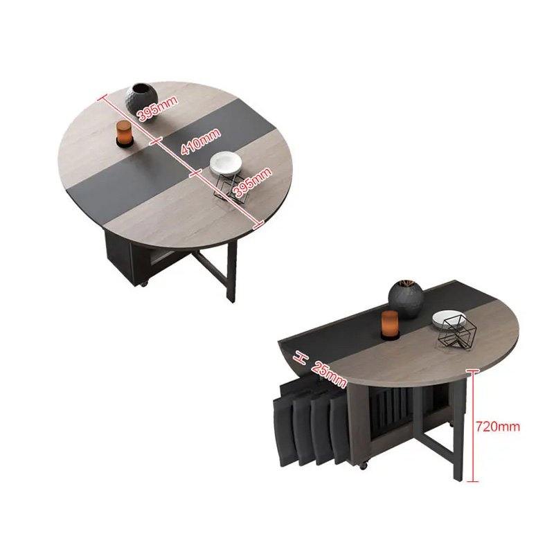 Retractable Wooden Folding Round Dining Table And Chair Set Wooden Multi-Purpose Compact Folding Home Furniture