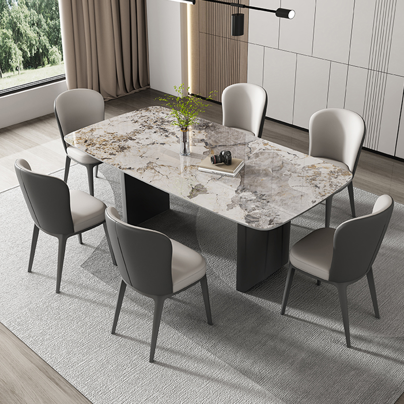 Luxurious Rectangular Rock Plate Dining Table with Induction Cooker for Home Furniture Use