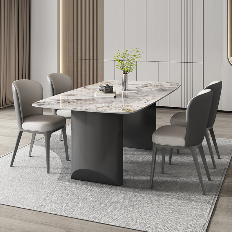 Luxurious Rectangular Rock Plate Dining Table with Induction Cooker for Home Furniture Use