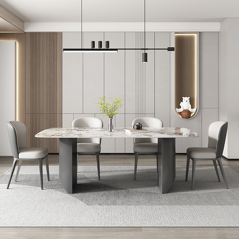 Luxurious Rectangular Rock Plate Dining Table with Induction Cooker for Home Furniture Use