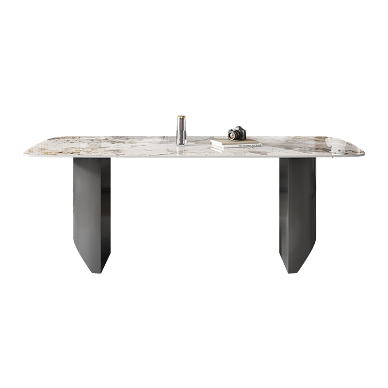 Luxurious Rectangular Rock Plate Dining Table with Induction Cooker for Home Furniture Use