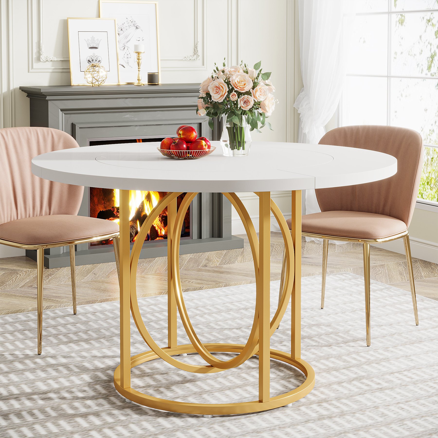 USA Warehouse Stock Modern Kitchen Table Round Shaped 4 People Dining Table