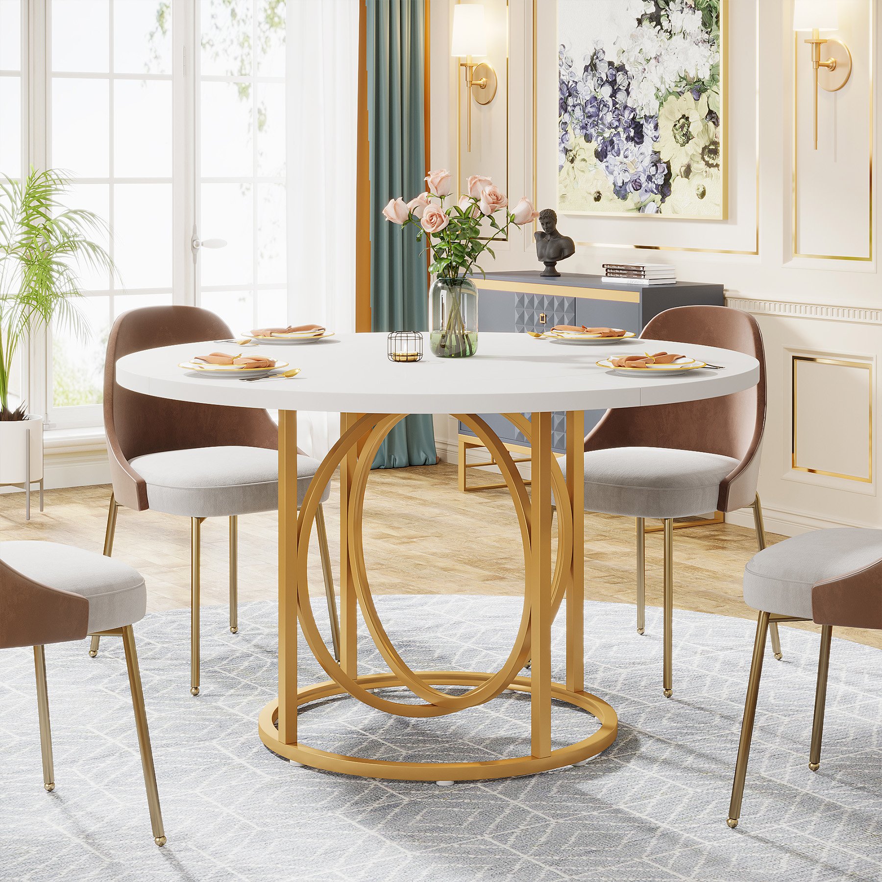 USA Warehouse Stock Modern Kitchen Table Round Shaped 4 People Dining Table