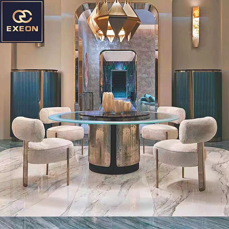 Italian light Luxury Round Restaurant Design Marble Table Modern Creative Luxury Villa Table Customization