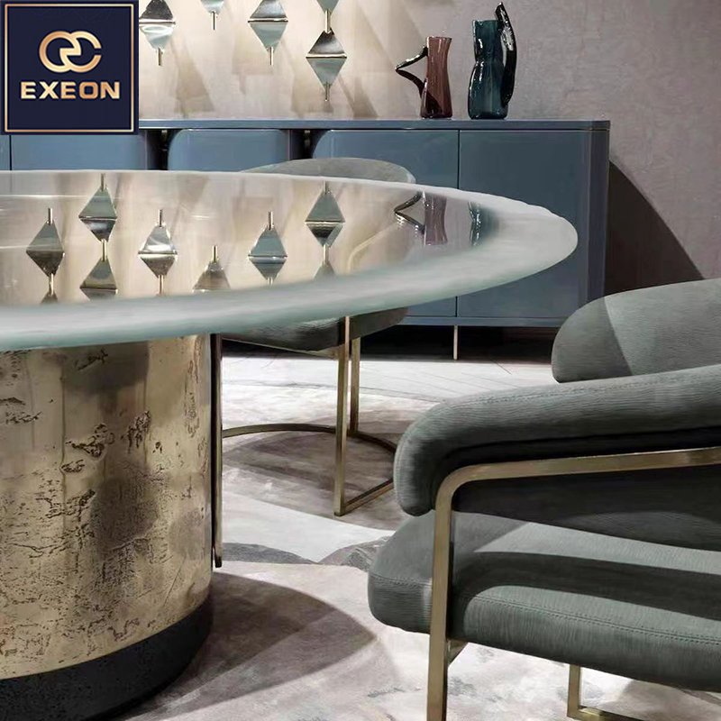 Italian light Luxury Round Restaurant Design Marble Table Modern Creative Luxury Villa Table Customization