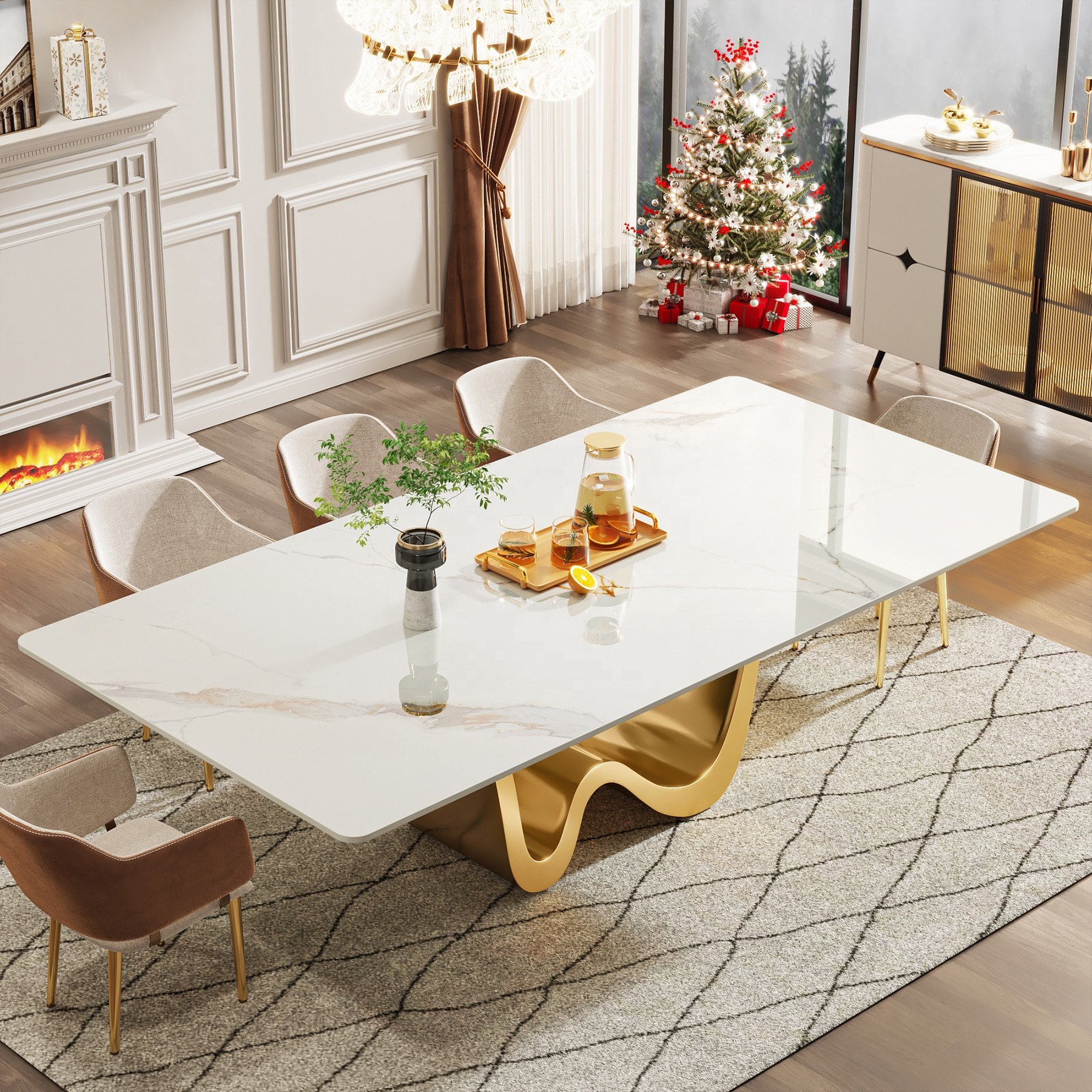 Contemporary high-end luxury 200cm long dining table rectangular 8 seater slate dining table with concrete purple base