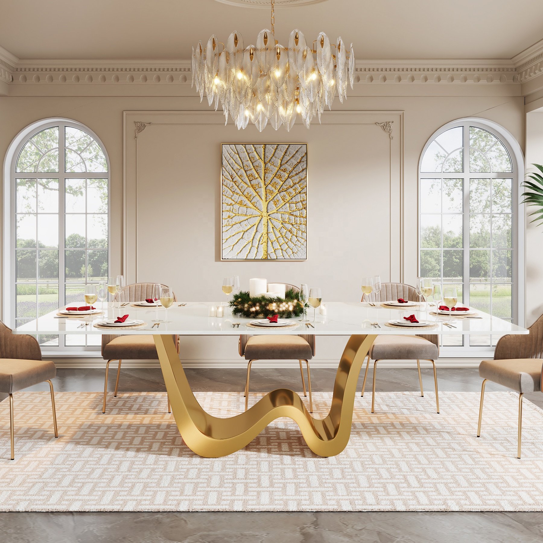 Contemporary high-end luxury 200cm long dining table rectangular 8 seater slate dining table with concrete purple base