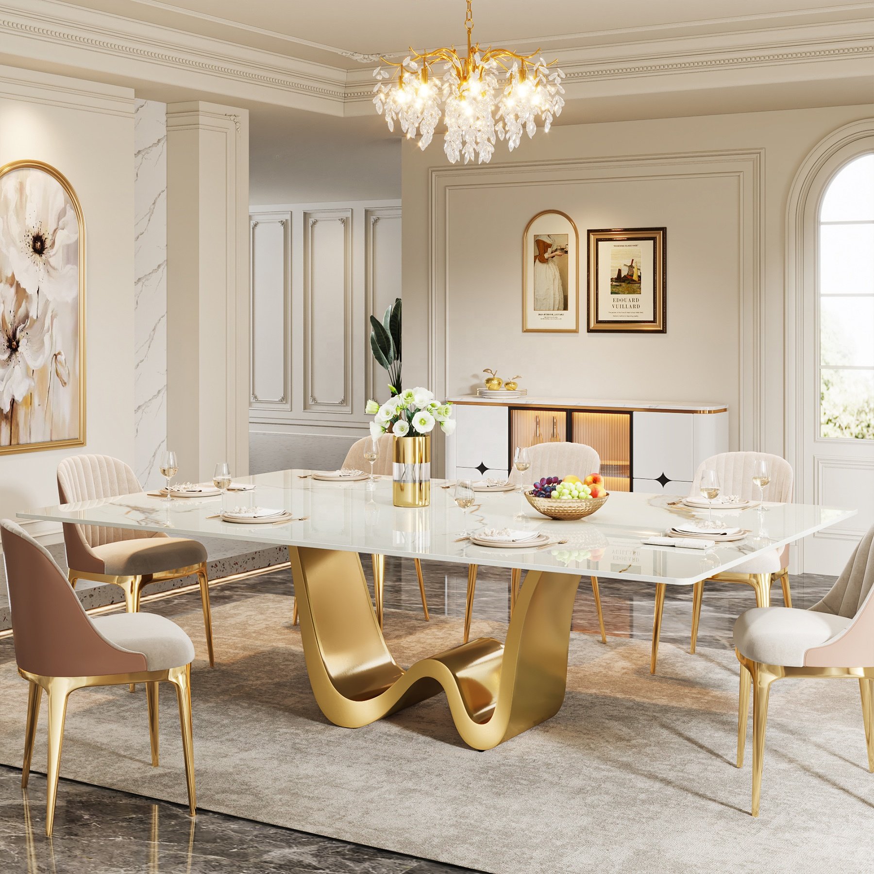 Contemporary high-end luxury 200cm long dining table rectangular 8 seater slate dining table with concrete purple base