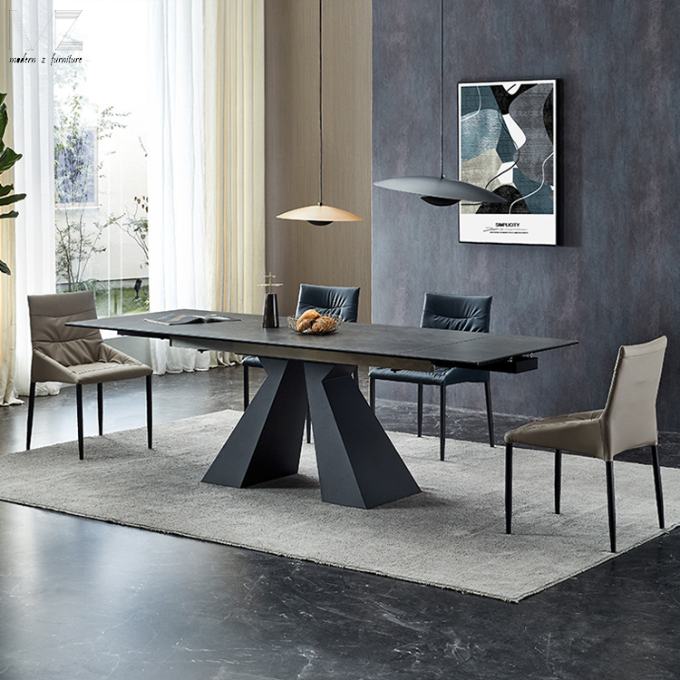 Luxury Modern Expandable Dinning Room Table Set Retractable Kitchen Furniture Sintered Stone Marble Top Extendable Dining Table