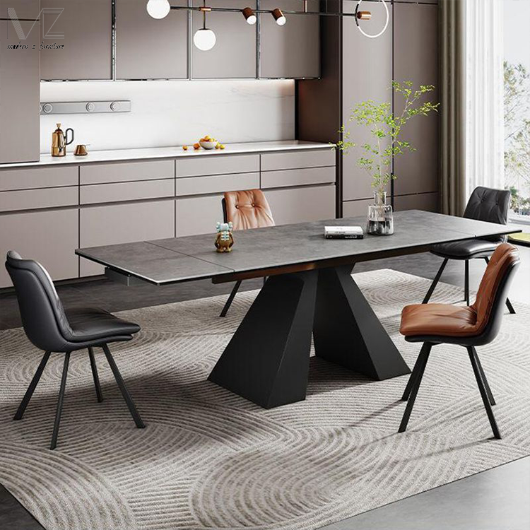 Luxury Modern Expandable Dinning Room Table Set Retractable Kitchen Furniture Sintered Stone Marble Top Extendable Dining Table
