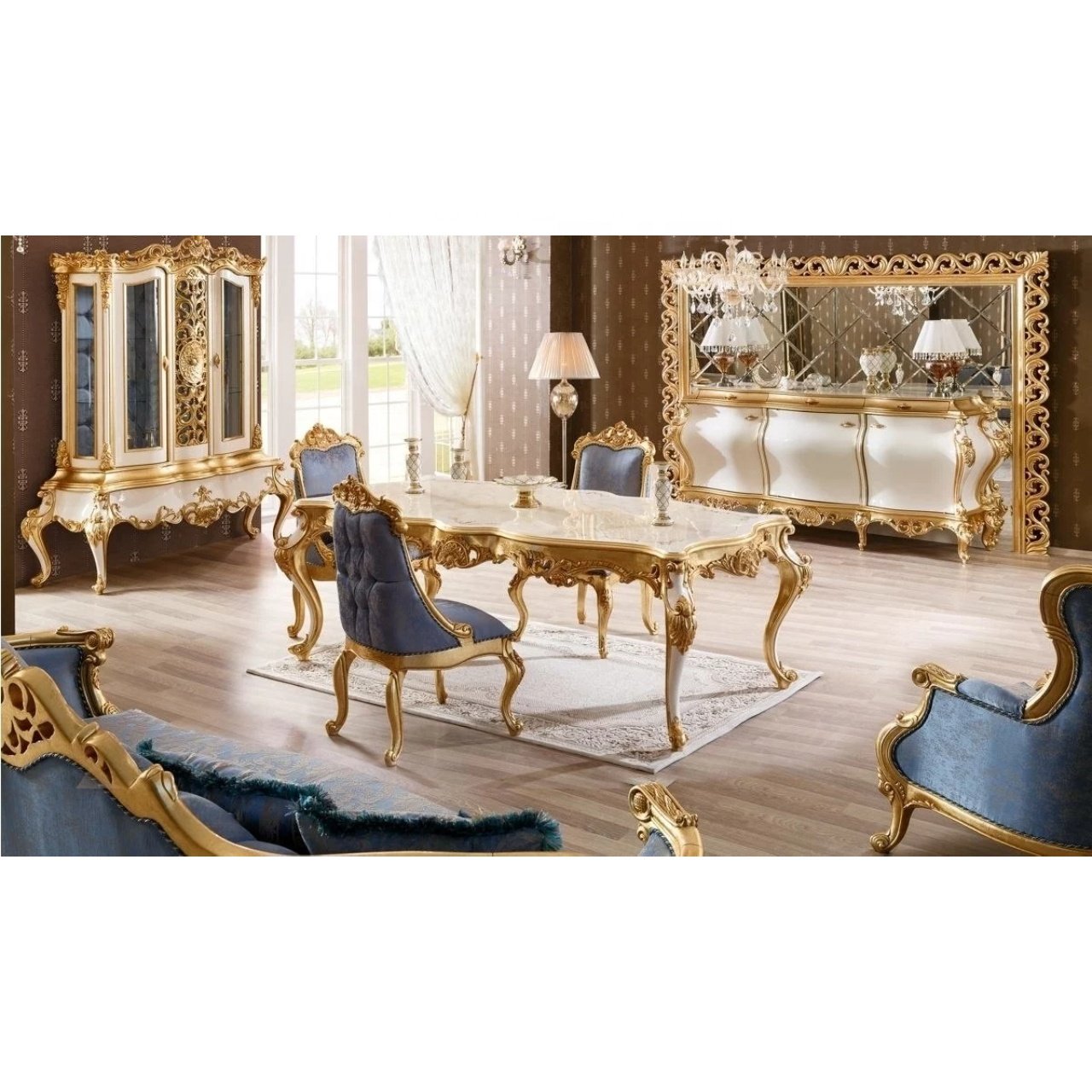 Victory Classic Wooden 10-seater Dining Room Furniture Royal Solid Wood Carved Rectangular Dining table