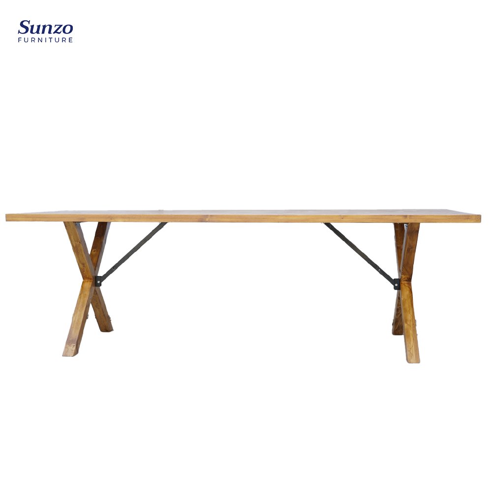 Vintage Hard Solid Wood Antique Farmhouse Table For Banquet Wedding Event Party Restaurant