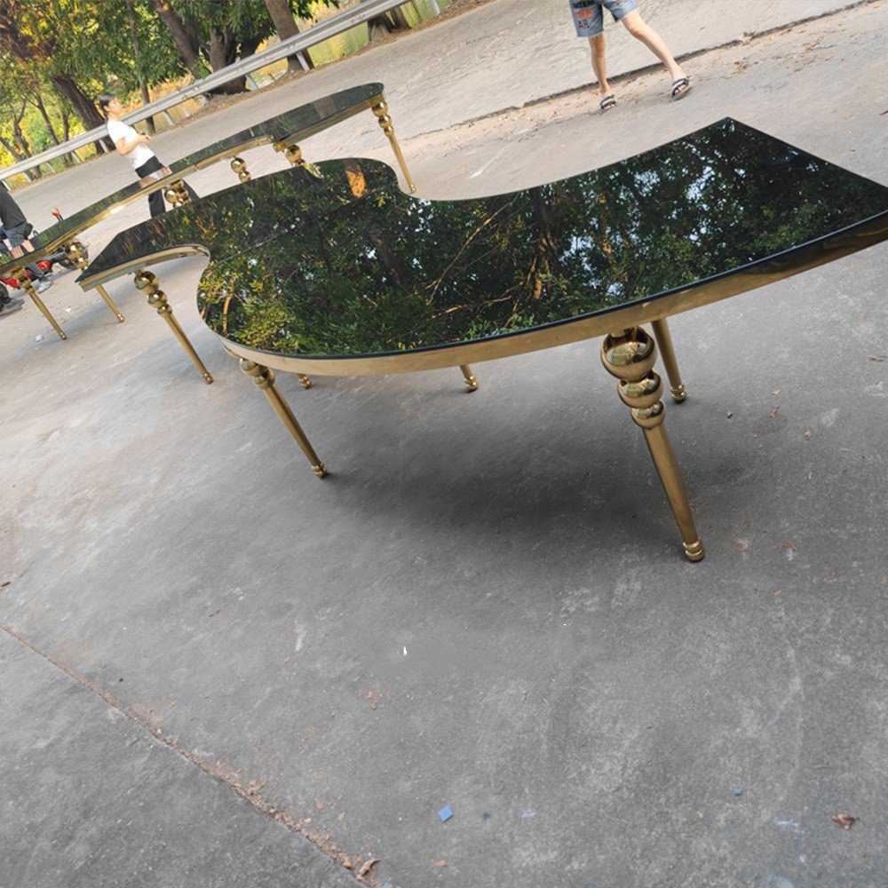 Luxury stainless steel moon table half round hotel event Serpentine wedding table