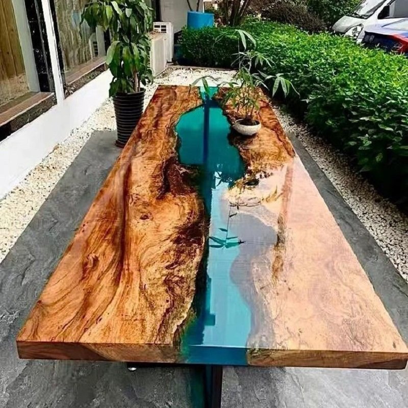 Factory Directly offer Epoxy Resin Wood Restaurant Resin Table Tops Wood Table With Dining Chair Epoxy Dining Table Set