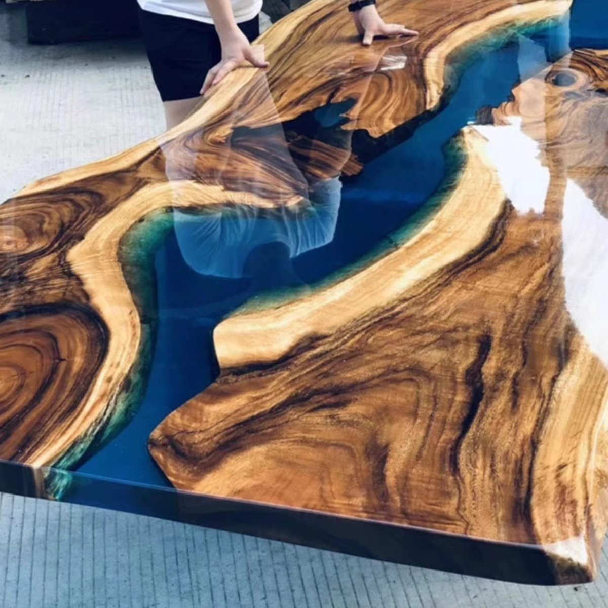 Factory Directly offer Epoxy Resin Wood Restaurant Resin Table Tops Wood Table With Dining Chair Epoxy Dining Table Set