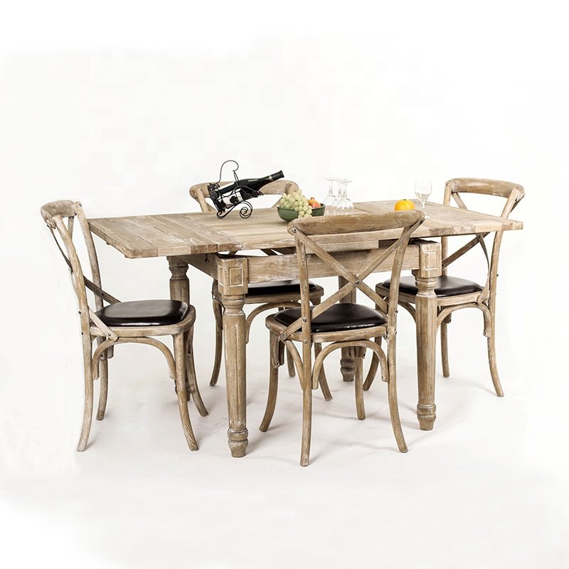 European antique solid wood extension dining table and chair restaurant use furniture set (DT-515F-OAK)