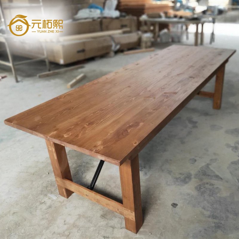 Promotion French Log Colored Recycled Pine Solid Wood Farm Banquet Folding Table Solid Wood Folding Outdoor Dining Table