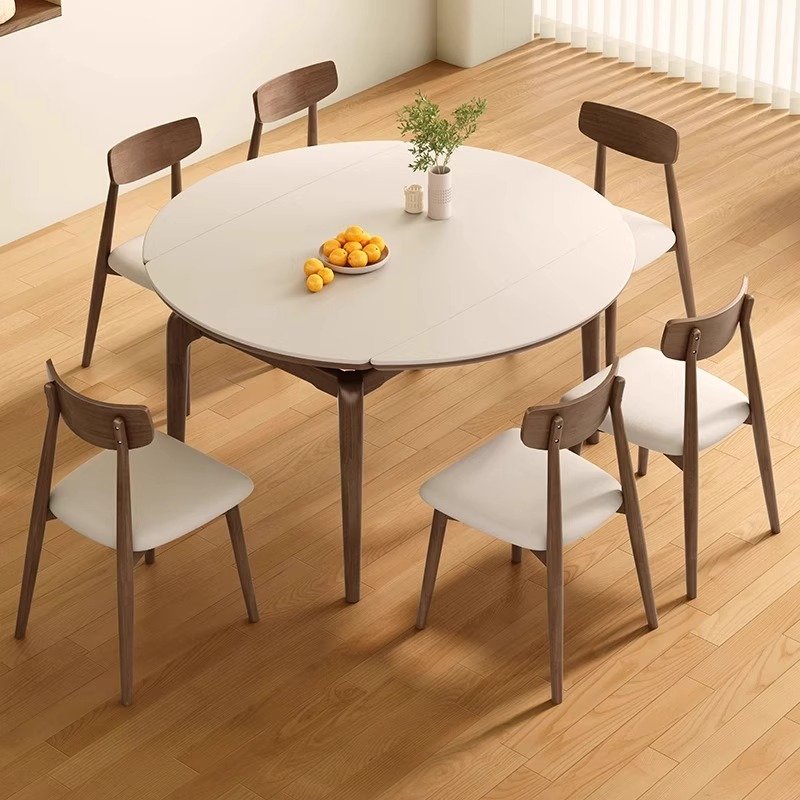 nordic luxury modern telescopic foldable round marble solid wood dining table chair 4 6 seater space saver function furniture