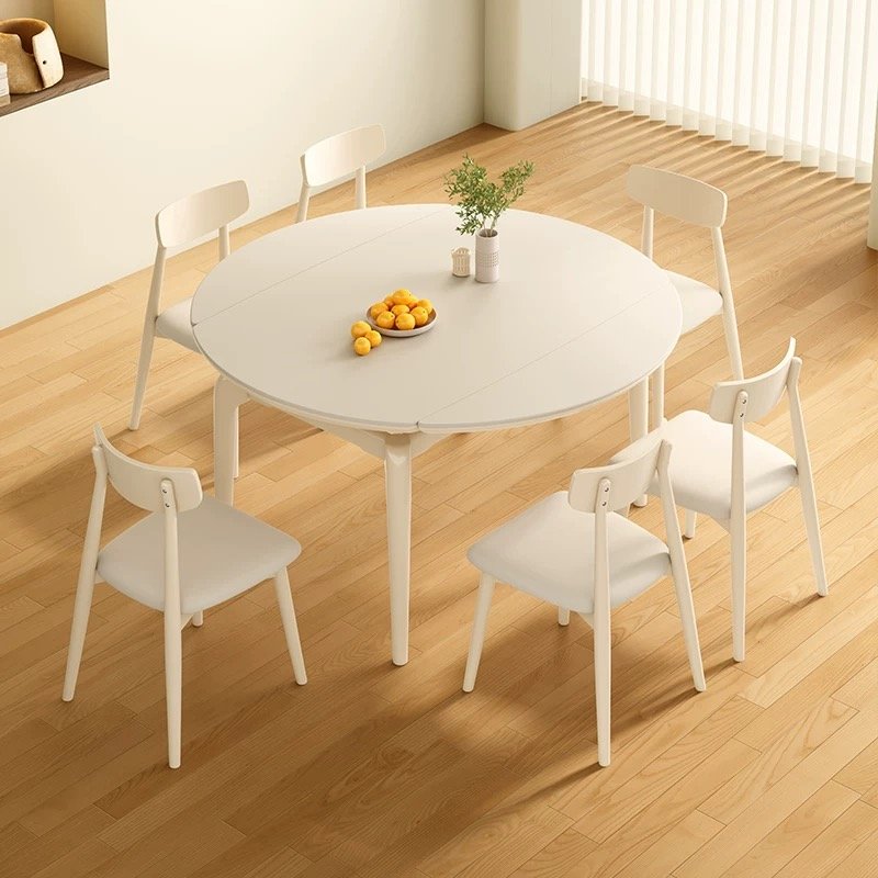 nordic luxury modern telescopic foldable round marble solid wood dining table chair 4 6 seater space saver function furniture