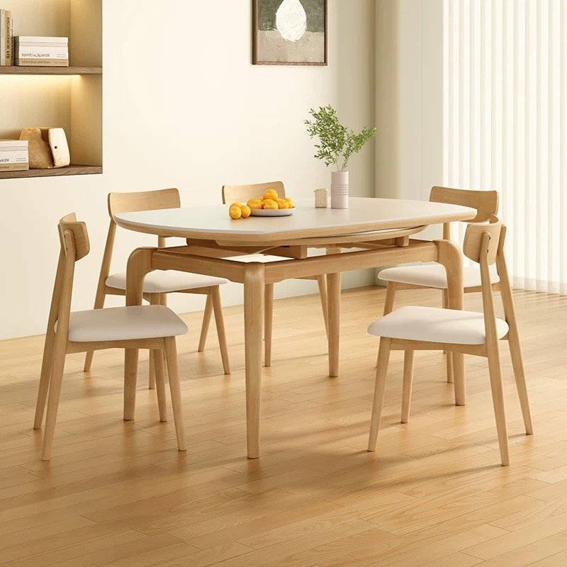 nordic luxury modern telescopic foldable round marble solid wood dining table chair 4 6 seater space saver function furniture