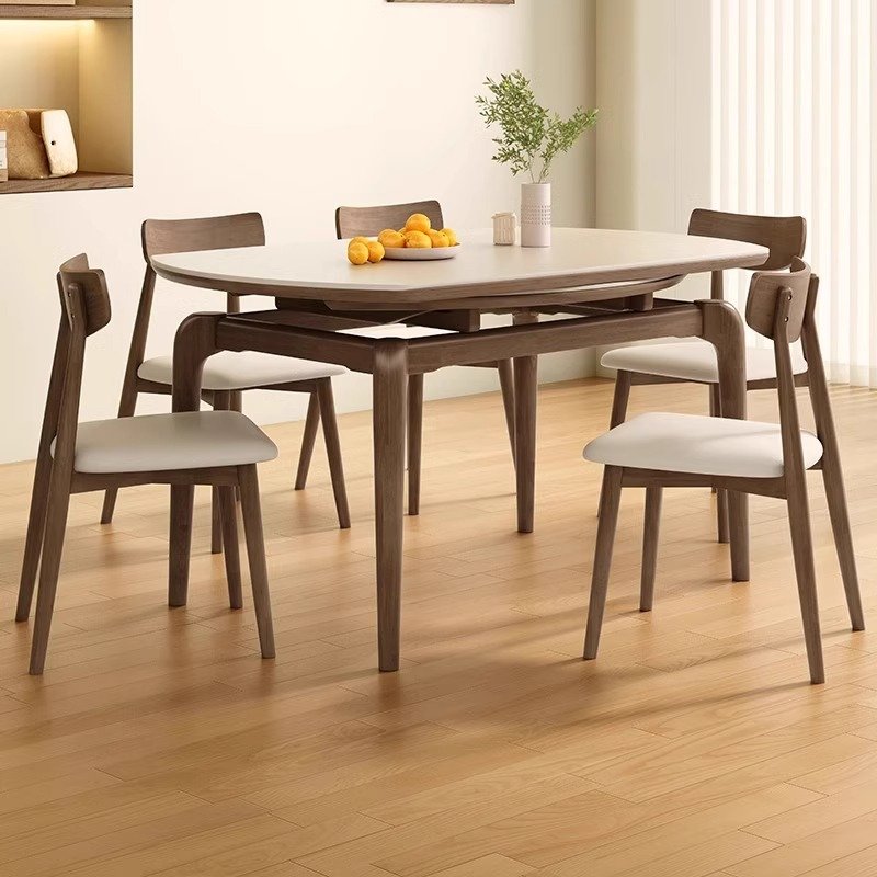 nordic luxury modern telescopic foldable round marble solid wood dining table chair 4 6 seater space saver function furniture