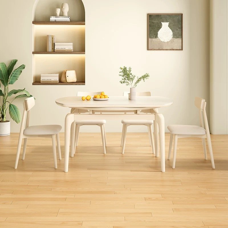 nordic luxury modern telescopic foldable round marble solid wood dining table chair 4 6 seater space saver function furniture