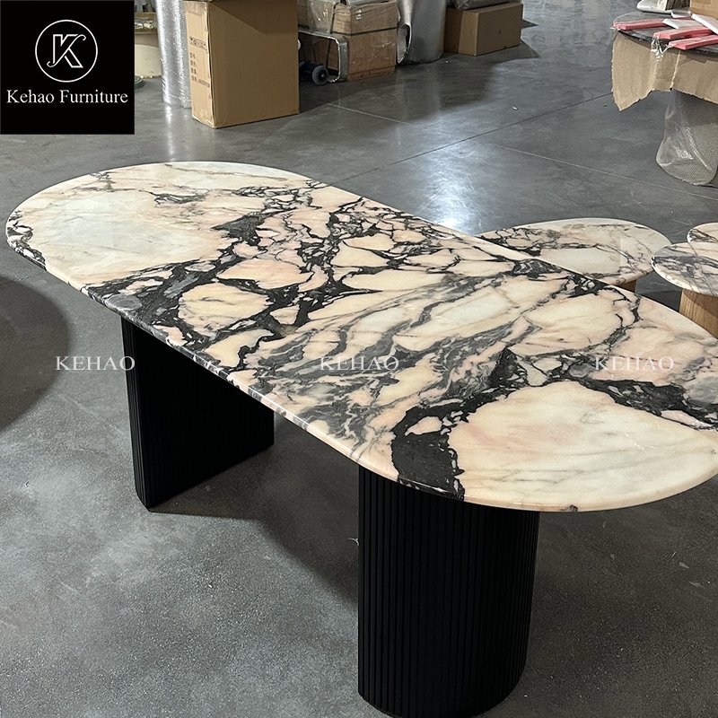 Natural Travertine Dining Table Stone Furniture Dining Table Fluted Oval Marble Travertine Dining Table