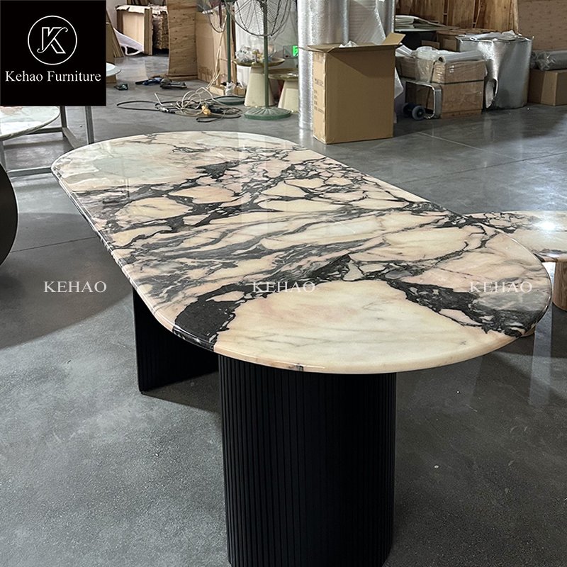 Natural Travertine Dining Table Stone Furniture Dining Table Fluted Oval Marble Travertine Dining Table
