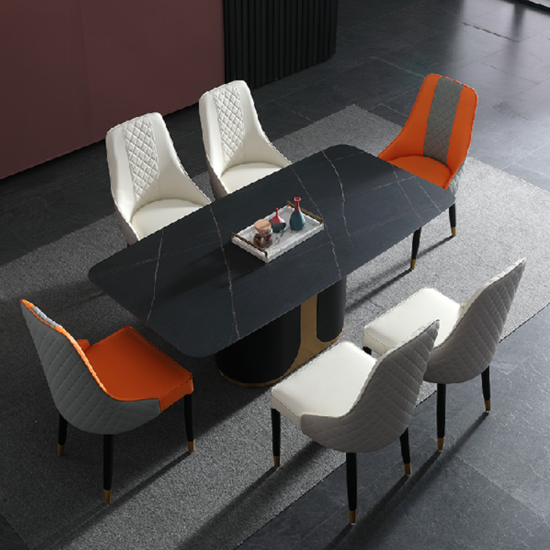 Rock slab Italian style table and chairs modular rectangular minimalist modern 1 table 6 chairs apartment house dinner table