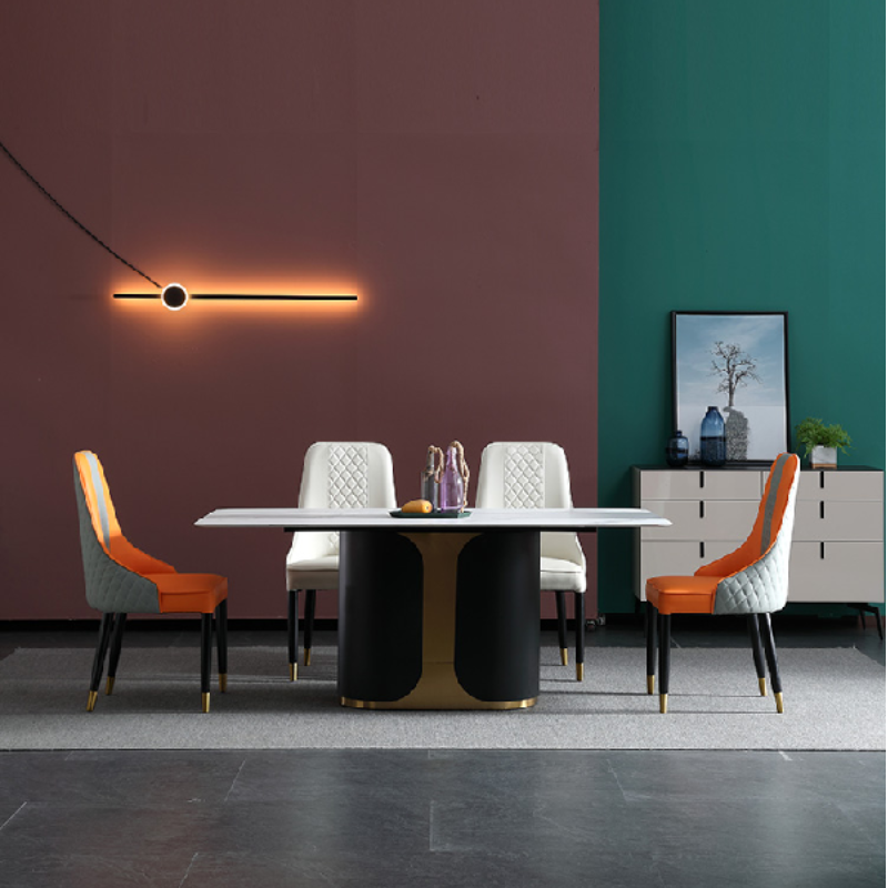 Rock slab Italian style table and chairs modular rectangular minimalist modern 1 table 6 chairs apartment house dinner table