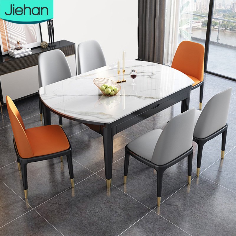 Rock plate top dinning table set for 6 chairs combination modern folding table for household small apartment