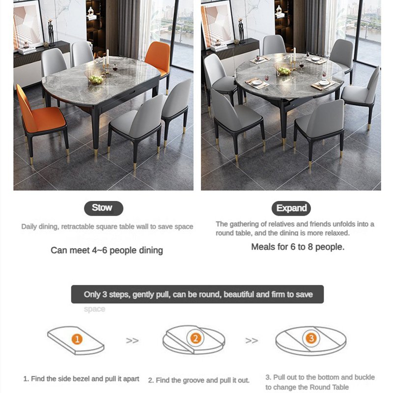 Rock plate top dinning table set for 6 chairs combination modern folding table for household small apartment
