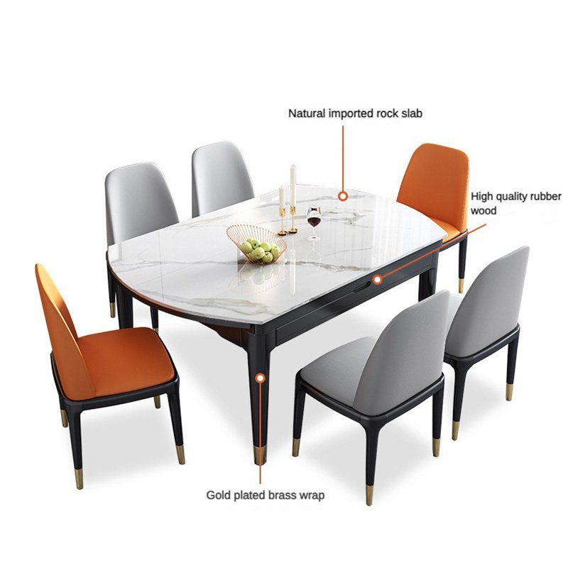 Rock plate top dinning table set for 6 chairs combination modern folding table for household small apartment