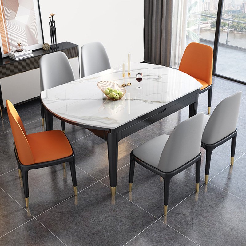 Rock plate top dinning table set for 6 chairs combination modern folding table for household small apartment