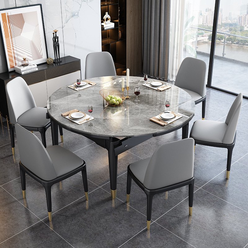 Rock plate top dinning table set for 6 chairs combination modern folding table for household small apartment
