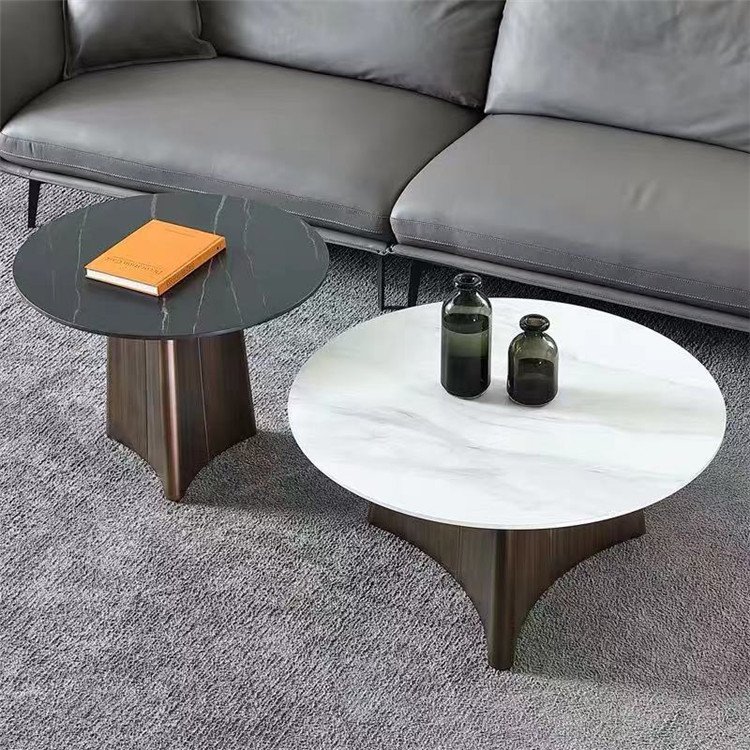 Living Room Center Table Round White Marble Milan Coffee Table Bronze Metal Leg