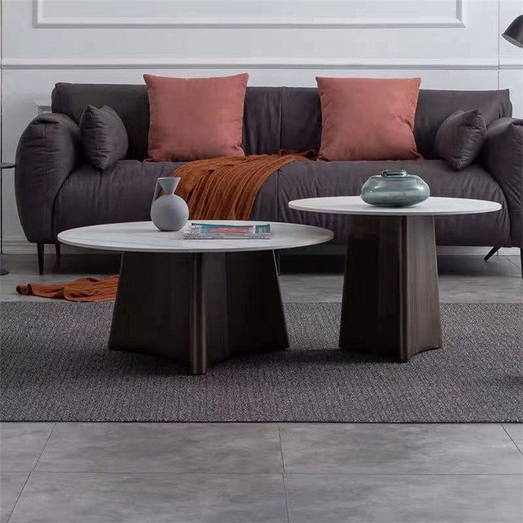 Living Room Center Table Round White Marble Milan Coffee Table Bronze Metal Leg
