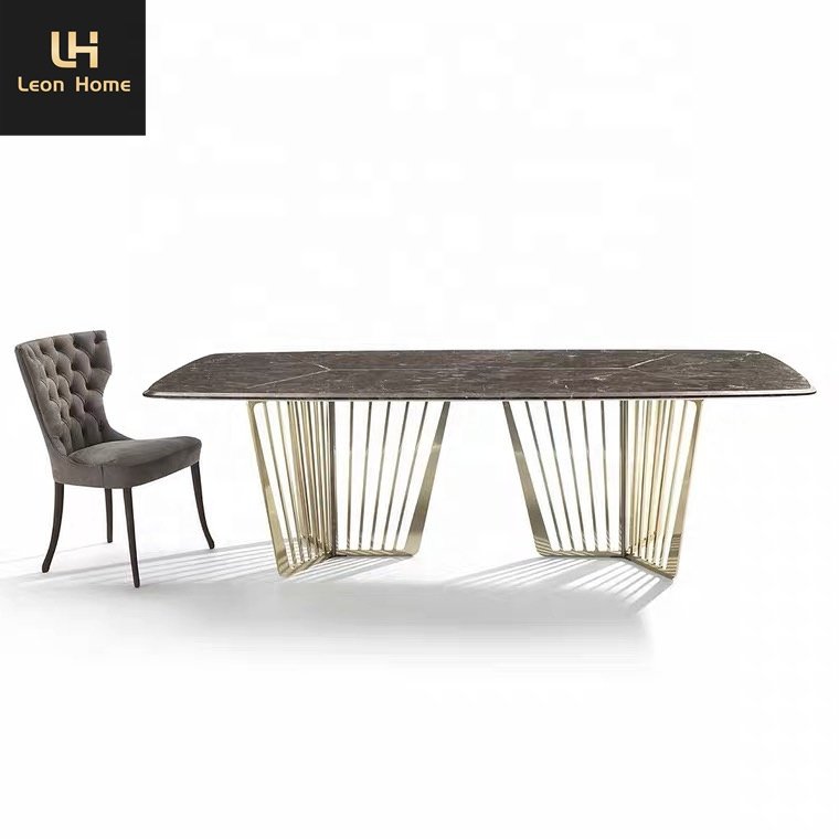 Luxury Marble Top Dining Table Set with Gold Stainless Steel Base for Dining Room Furniture