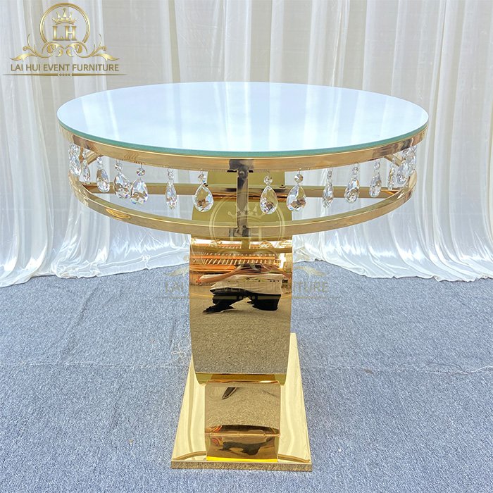 Heart Shape Gold Stainless Steel Crystal Round Cake Table High Quality Wedding Furniture Tables