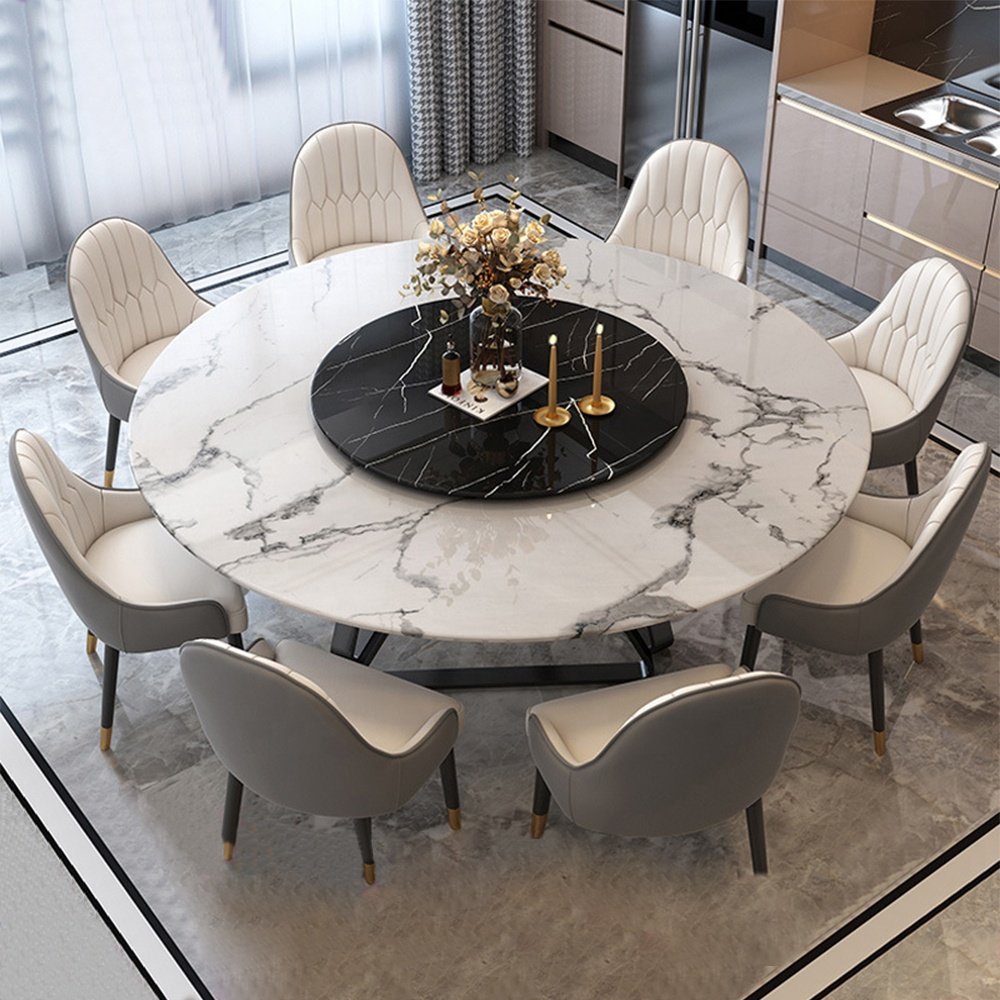 Dining Table and Chair Set 1.8m Dining Table Italian Light Furniture Slate Carbon Steel Round Marble Luxury for Restaurant